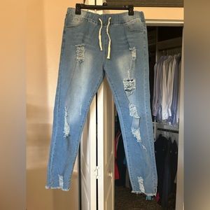 Boutique drawstring distressed jeans